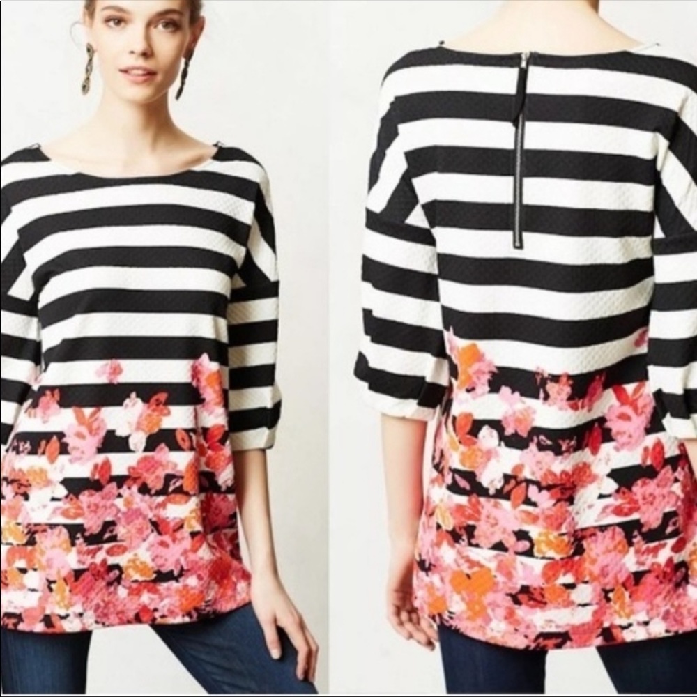 Anthropologie Postmark Striped Floral Tunic